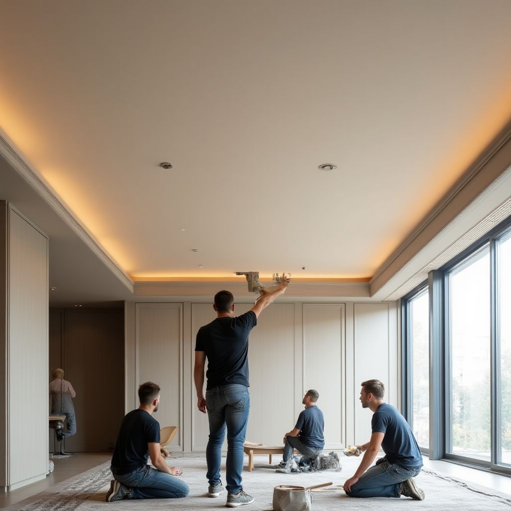 Tým VIP-Ceiling při práci na montáži napínaného stropu