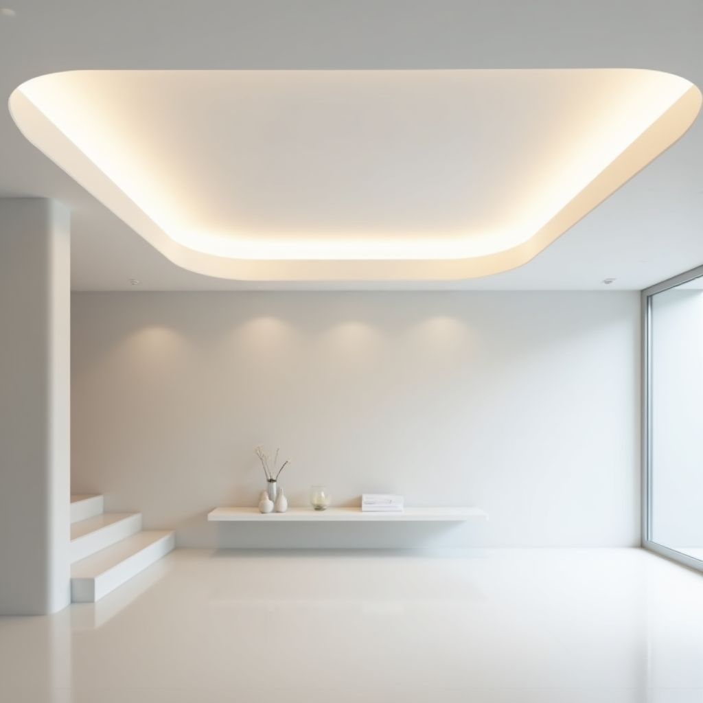 Matný bílý napínaný strop v minimalistickém interiéru